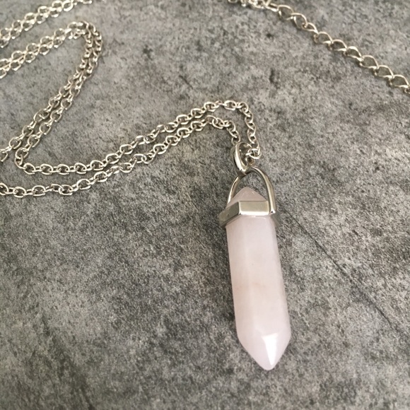Rose Quartz Silver Toned Healing Point Necklace. - Picture 3 of 8